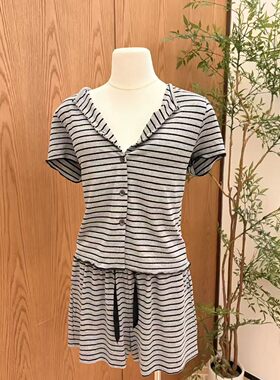 【大美唤粉丝专享】慵懒条纹带胸垫女士可外穿舒适家居服H5N9104