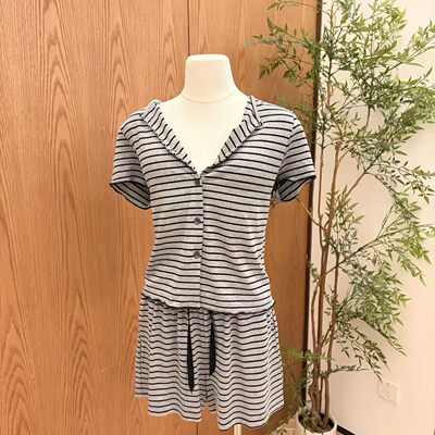 【大美唤粉丝专享】慵懒条纹带胸垫女士可外穿舒适家居服H5N9104