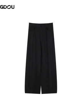 【大美唤粉丝专享】弯刀阔腿女高腰垂感显瘦直筒休闲裤H5N7254