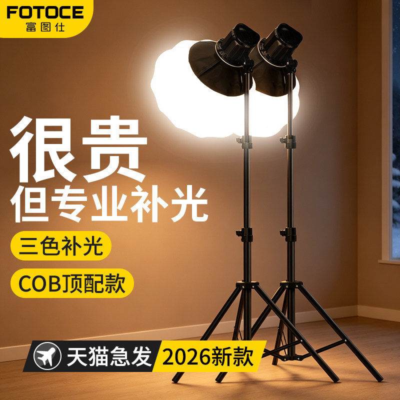 富图仕专业直播补光灯300W主播美颜直播间灯光COB摄影拍照服装人像拍摄打光专用背景室内深口球形柔光设备