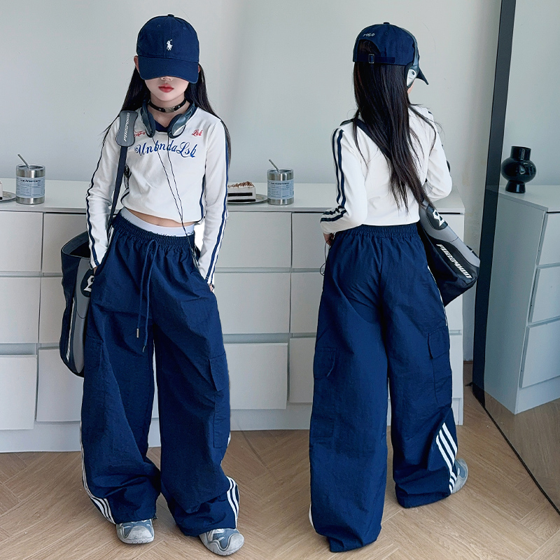 爵士舞女童美式v领T恤套装
