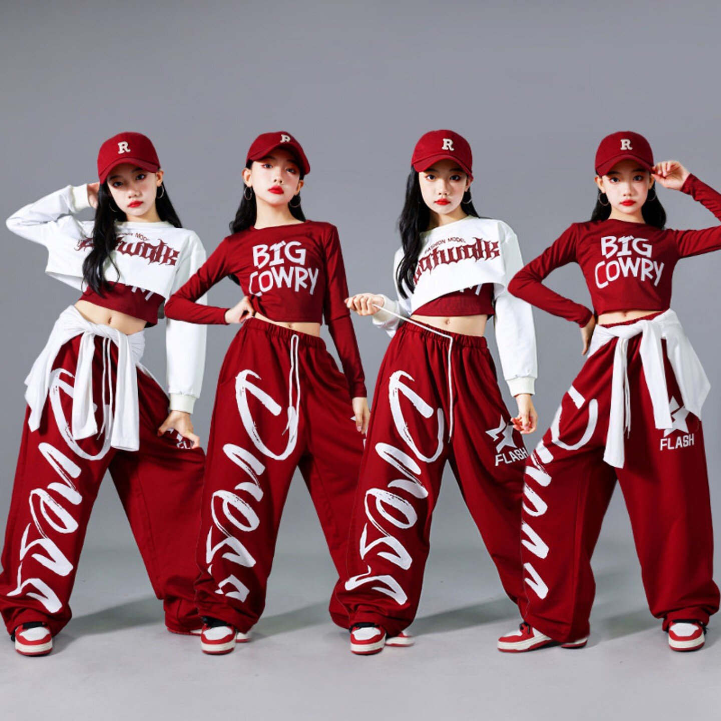 爵士舞服装女孩潮酷时髦露脐红色套装jazz女孩炸街街舞秋季演出服