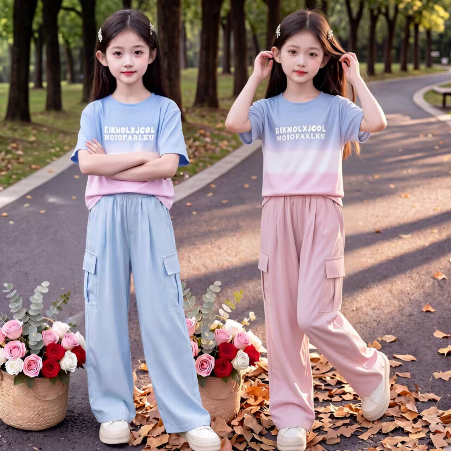 女童夏季潮酷渐变街舞两件套