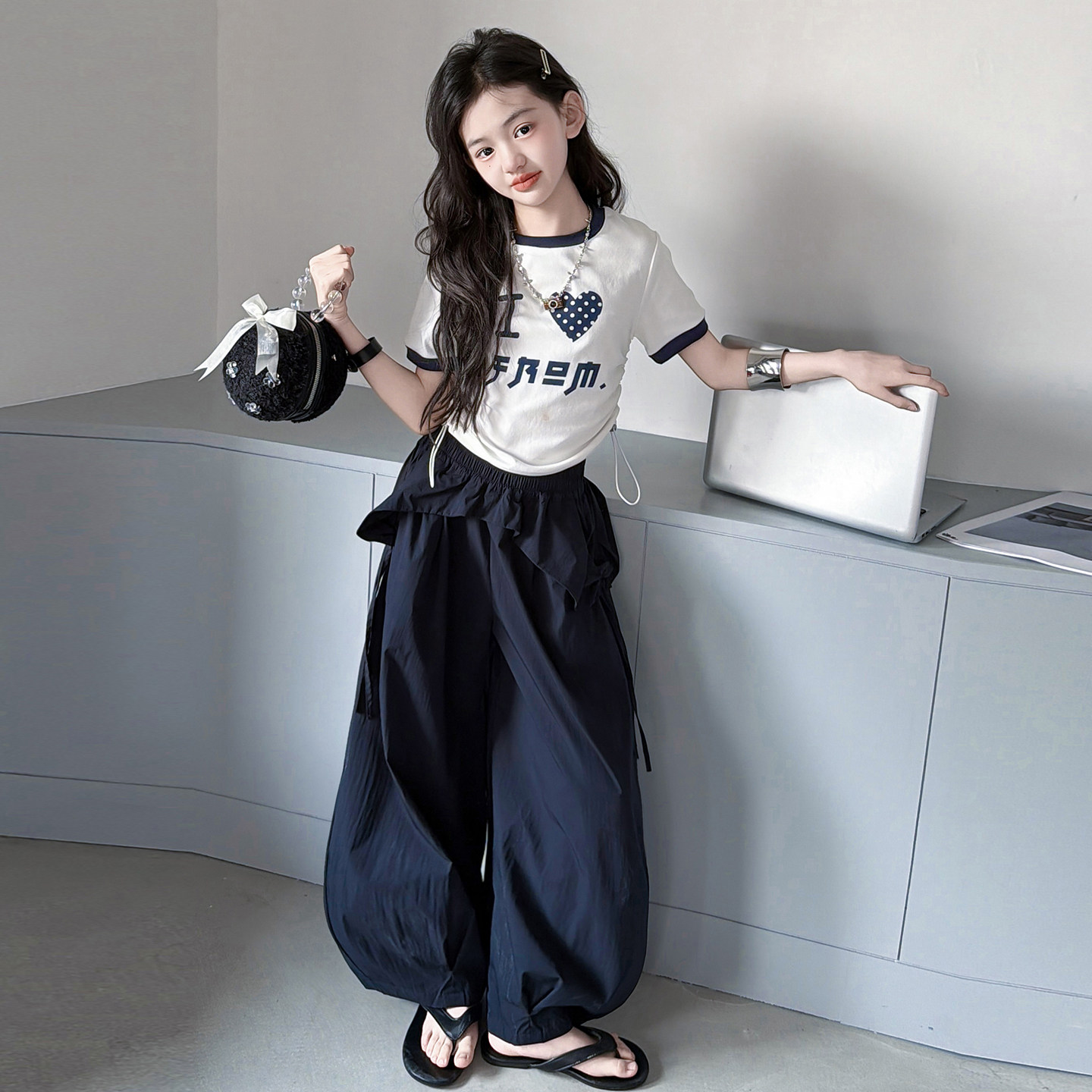 女大童夏季韩系短袖阔腿裤套装