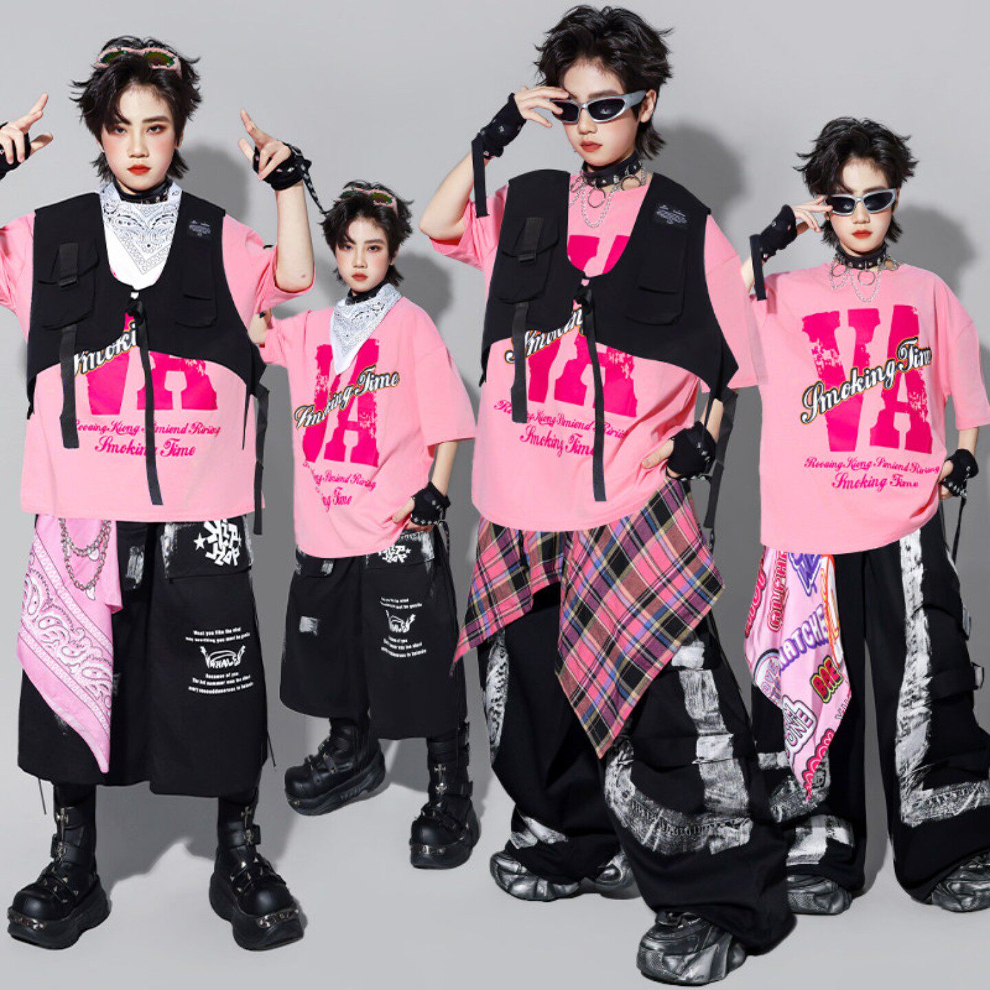 六一儿童嘻哈街舞演出服男童hiphop马甲套装男孩架子鼓潮少儿服装