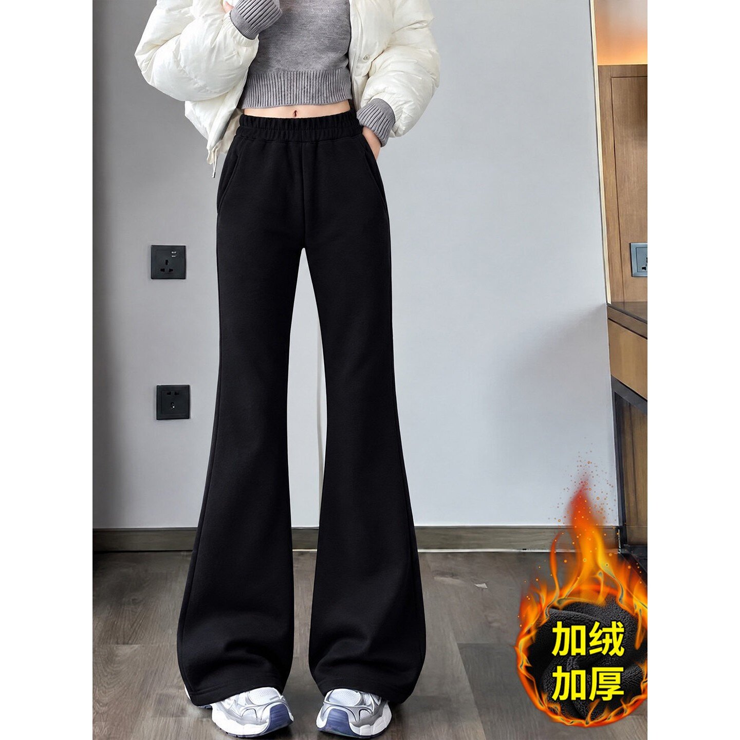 爵士舞女童秋冬款加绒裤子2026款儿童弹力一体绒百搭针织微喇吧裤