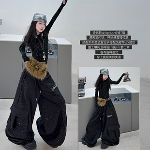 爵士舞服装女童潮酷时髦儿童走秀服露脐烫钻辣妹装少儿演出服jazz