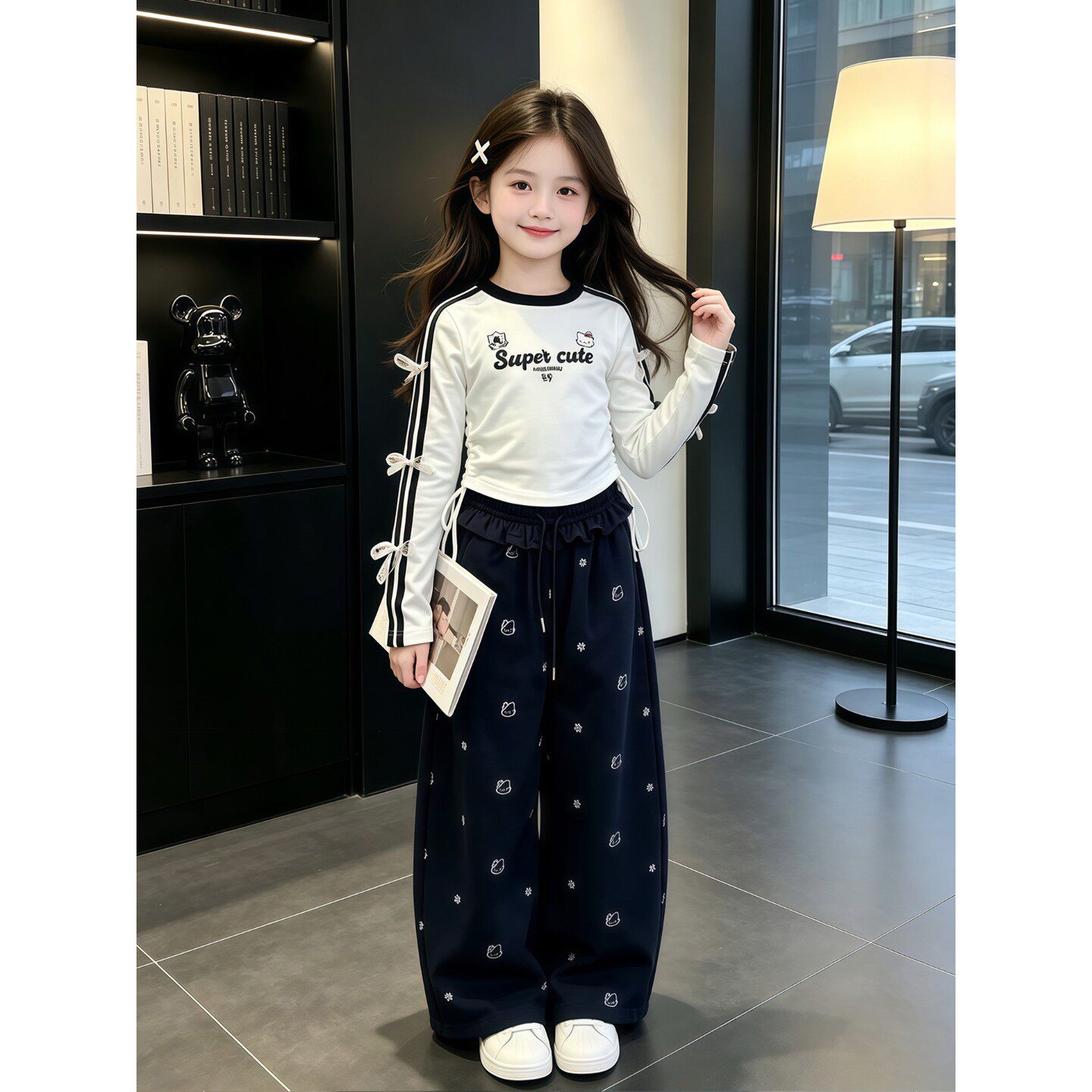 女童春秋款KT猫套装2026新款儿童洋气卡通T恤秋款阔腿裤两件套潮