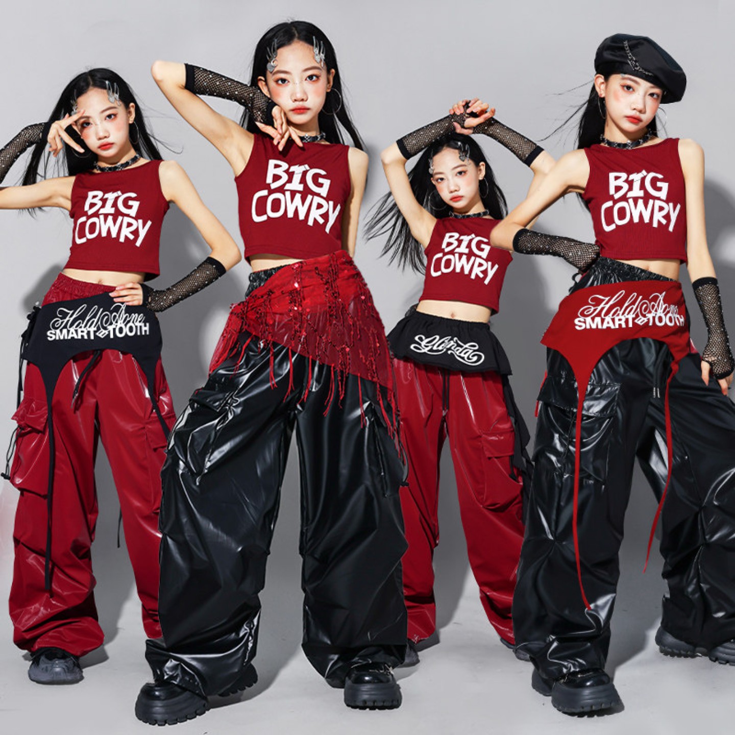 六一女童jazz红色爵士舞服装少儿练功服儿童街舞演出服女孩套装潮