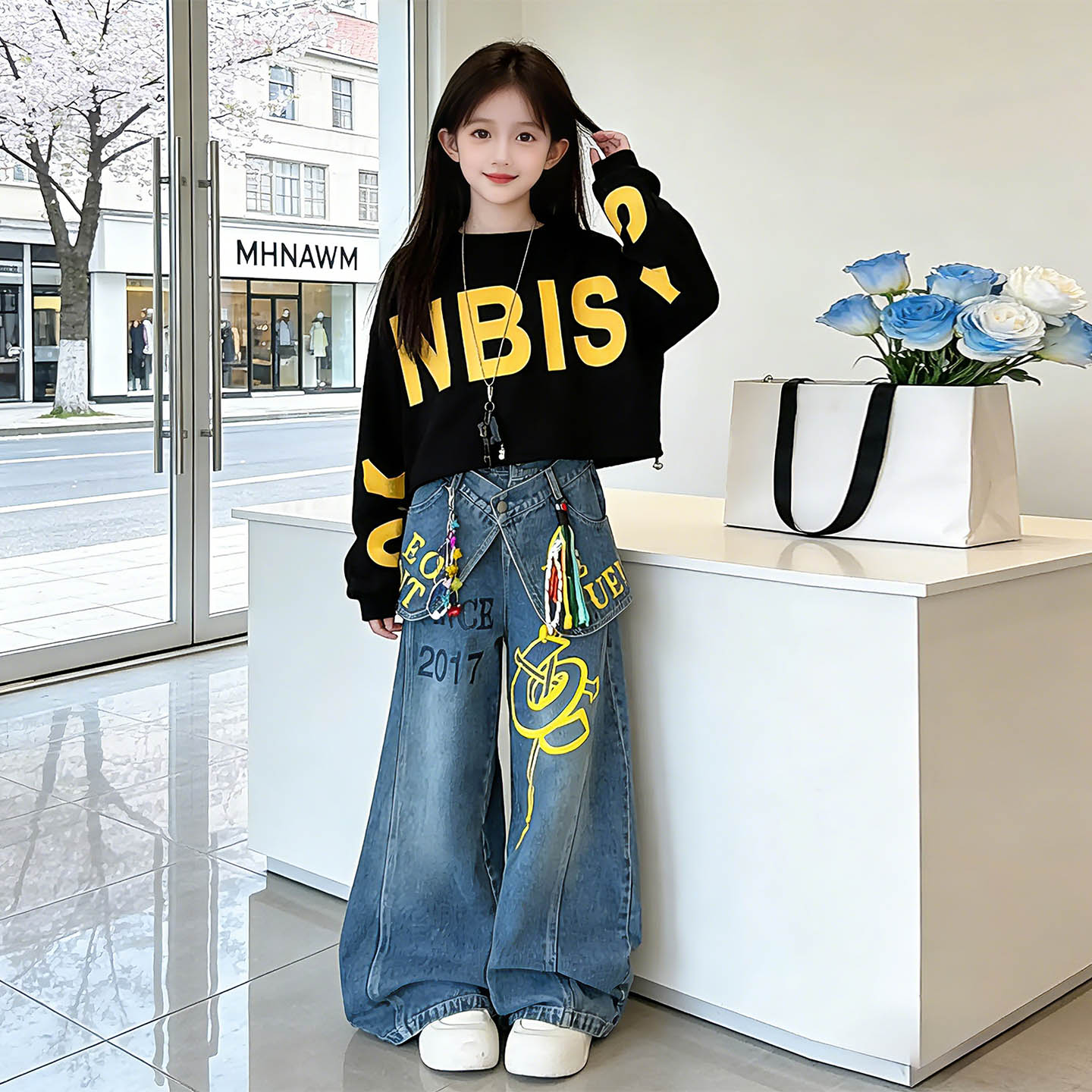 中大童运动两件套2026洋气网红女童圆领衣休闲裤韩版爵士舞套装