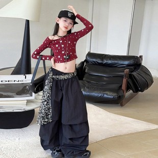 女童爵士舞服装女孩春秋多巴胺女团风长袖辣妹露脐装jazz走秀服潮