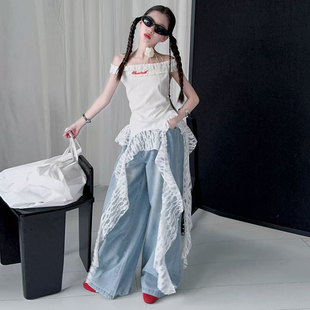 女童爵士服2025春夏设计感街舞辣妹蕾丝飘带街舞套装个性走秀服