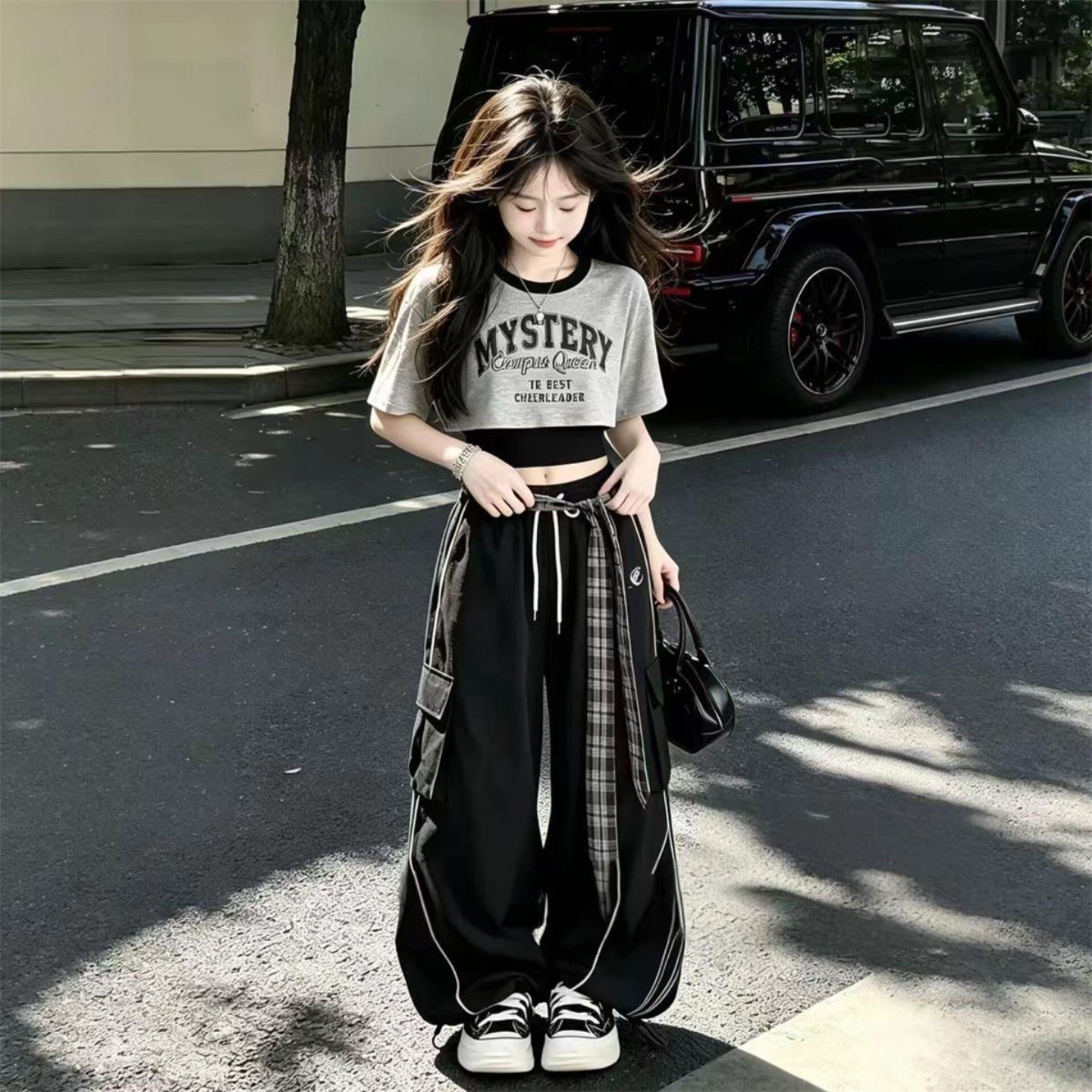 爵士舞女夏季短袖舞蹈练功炸街套装儿童时髦甜酷三件套街舞演出服