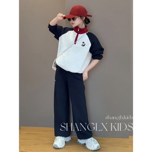 女童套装2026新款冬装洋气时髦学院风加绒运动两件套儿童衣服女孩