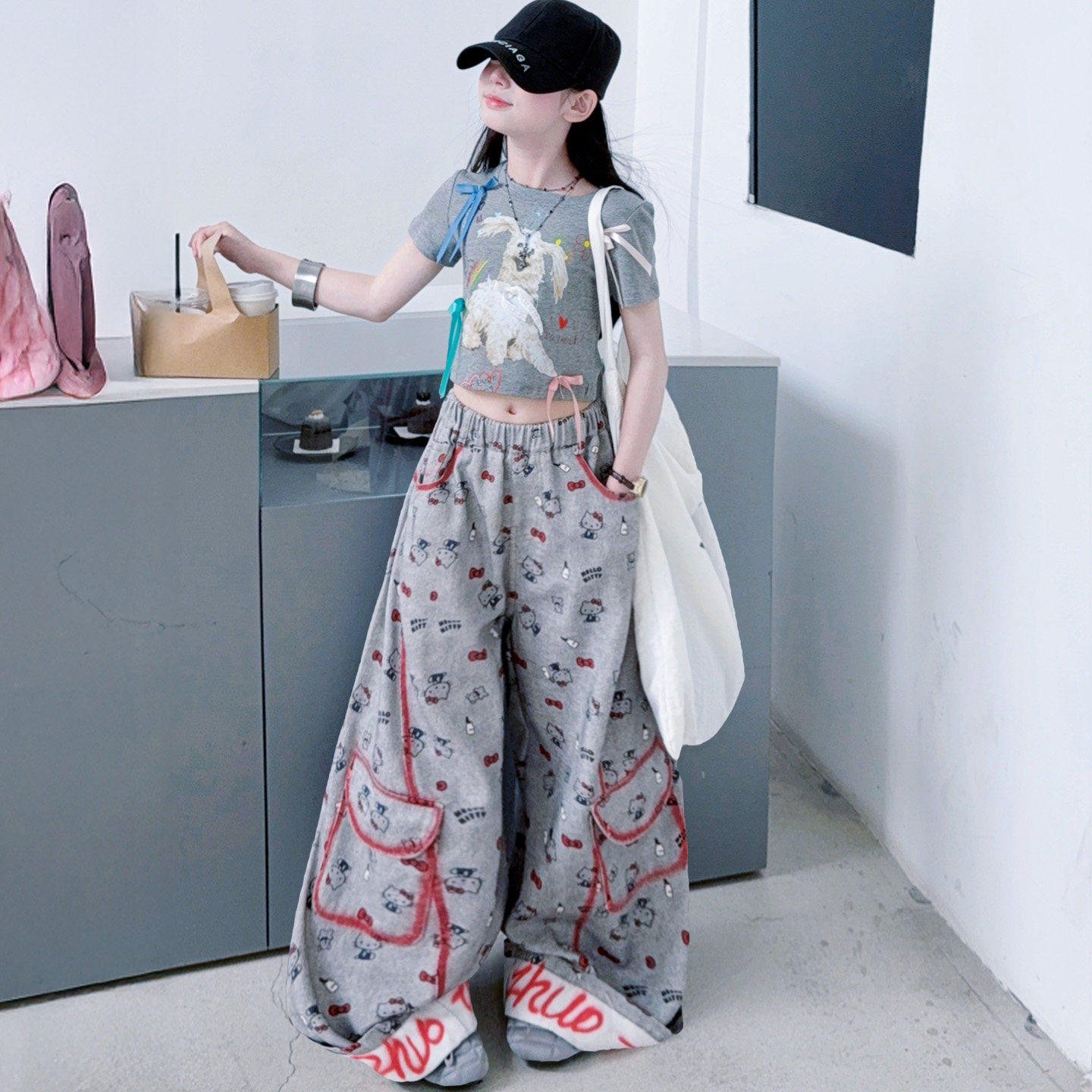 女童夏季工装裤套装2026新款潮酷街舞服中大童炸街辣妹短袖两件套
