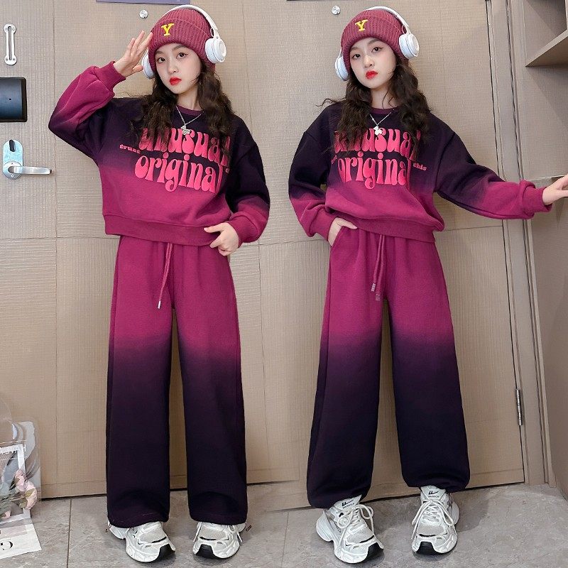 爵士舞女童秋冬季加绒套装2026款洋气中大童儿童时髦扎染春秋卫衣