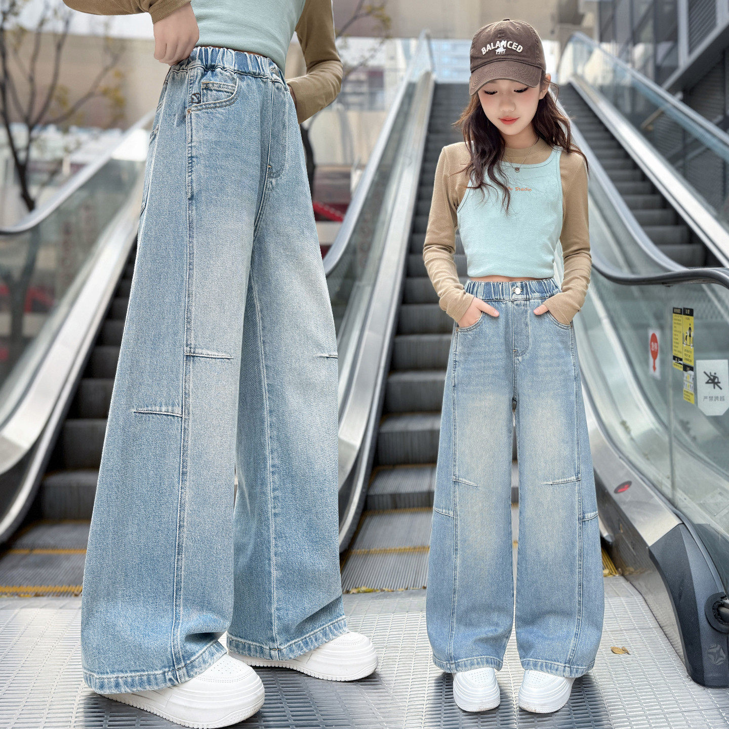 女童牛仔裤2026春季新款中大童直筒长裤儿童女孩春秋装薄款阔腿裤