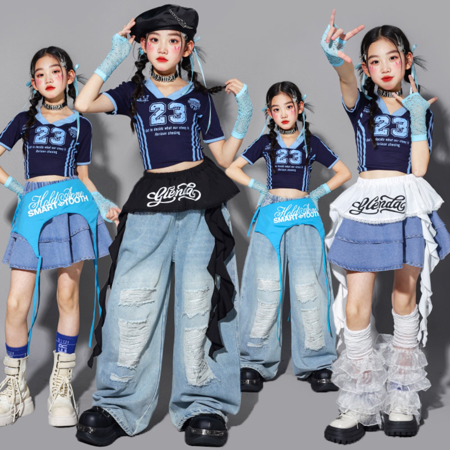 女童爵士街舞演出牛仔套装