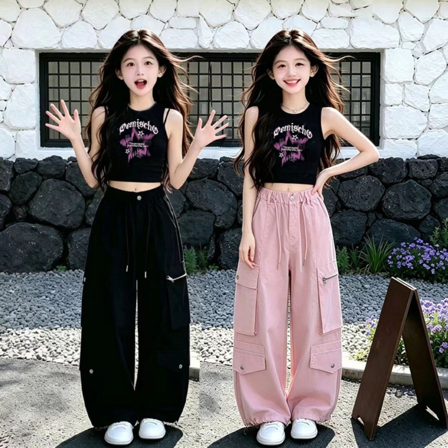 爵士舞服装女童黑色露脐背心紧身时髦洋气嘻哈街舞风套装练功表演