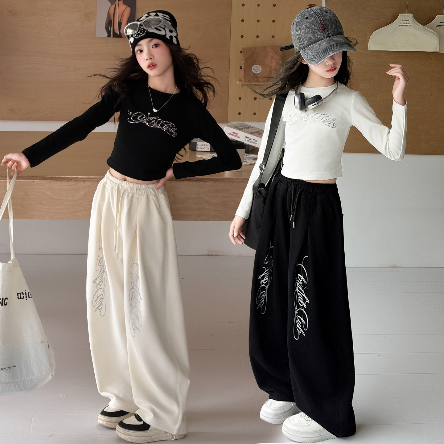 爵士舞服装女童街舞练功服秋季长袖阔腿裤套装洋气中大童舞蹈服潮