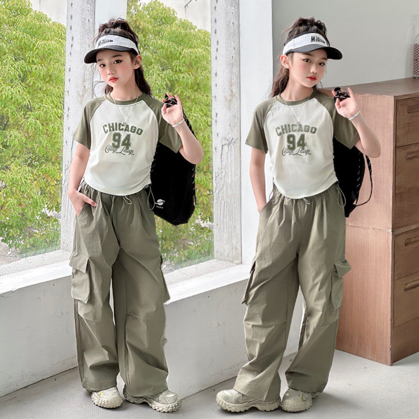 女童套装2026新款夏装洋气时髦儿童短袖T恤阔腿裤两件套中大童潮8