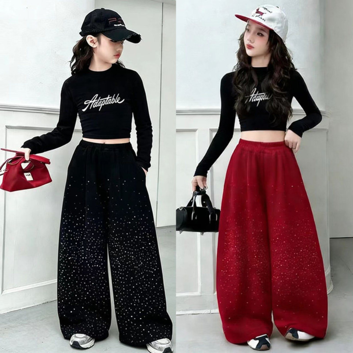 爵士舞服装女童春秋新款套装时髦走秀街舞蹈服儿童冬季加绒阔腿裤