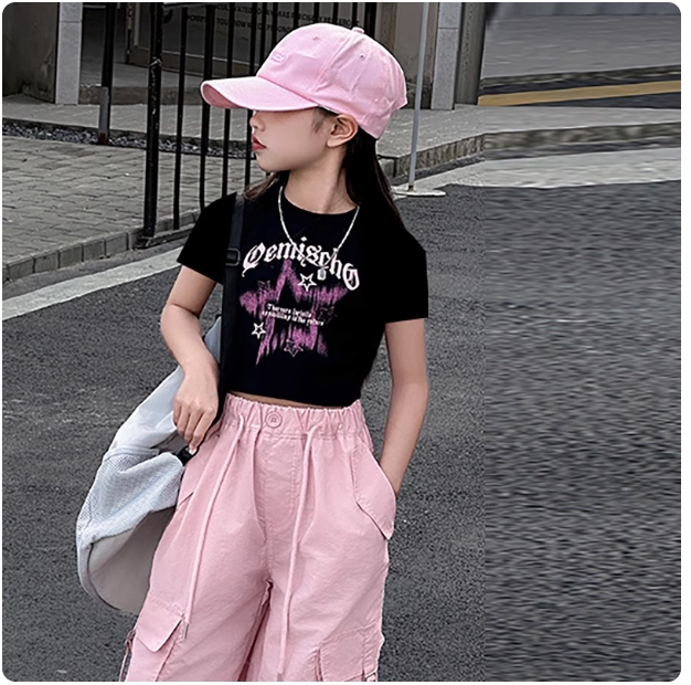 女童短袖潮牌炸街夏季新款短款