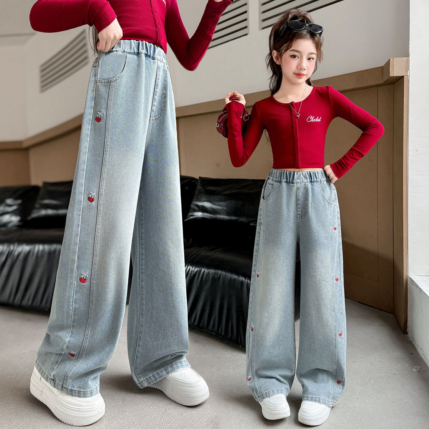 女童牛仔裤春秋款休闲裤女孩2026大童宽松阔腿裤直筒春天儿童裤子