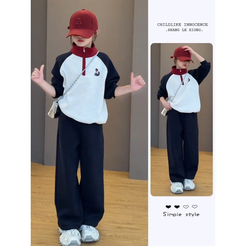 女童套装2026新款冬装洋气时髦学院风加绒运动两件套儿童衣服女孩