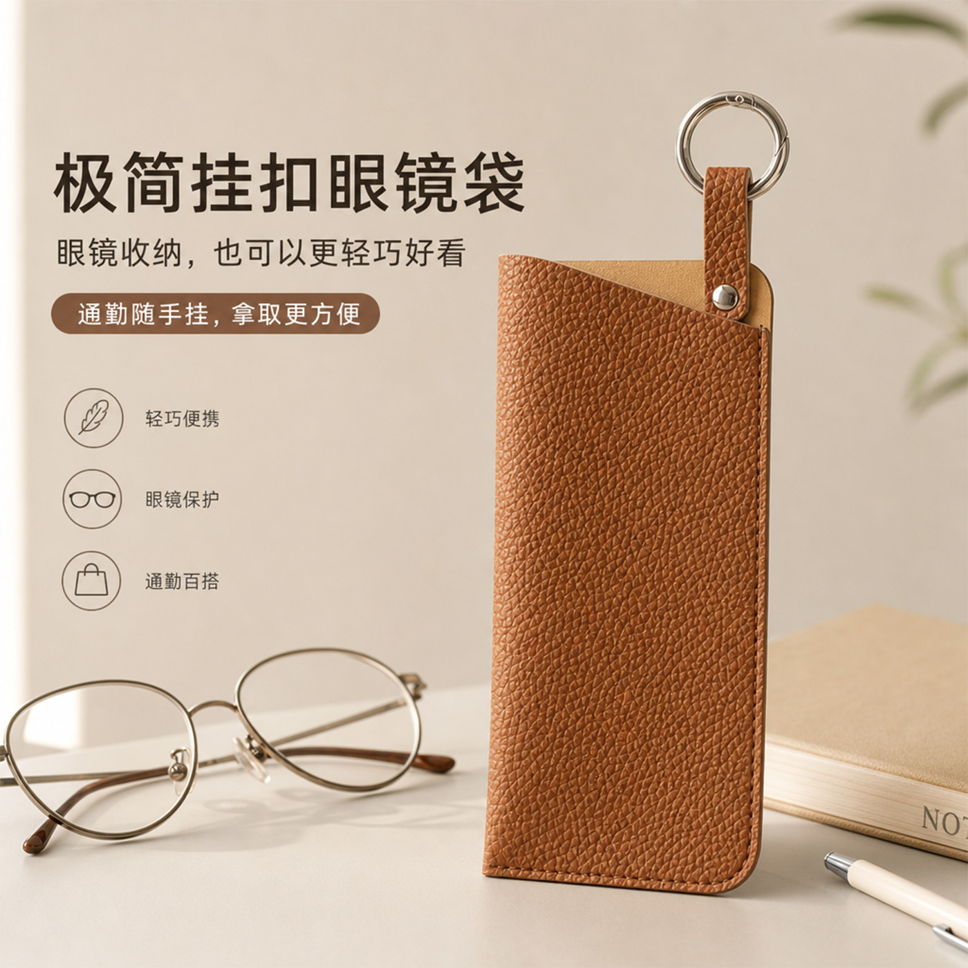 真皮轻薄不占地挂环眼镜收纳袋防刮近视镜墨镜通用随身便携眼镜包
