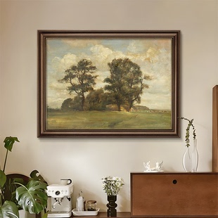 致橡树风景美式 高档壁画 餐厅装 饰画复古风油画饭厅背景墙挂画法式