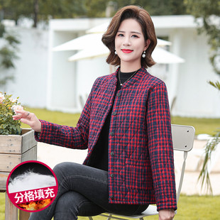 台格【锁温保暖】秋冬季妈妈装中老年装格纹休闲长袖小棉袄棉衣女
