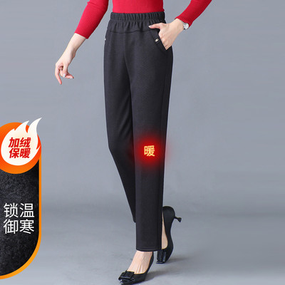 台格加绒保暖秋冬季妈妈装中老年装长裤松紧腰休闲裤子直筒裤女