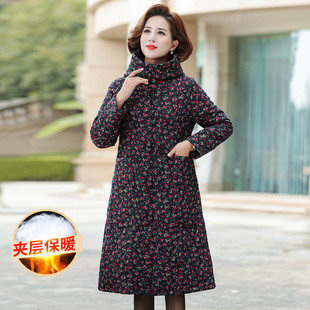 台格冬季奶奶装中老年妈妈女装连帽盘扣长款棉衣棉服女断码清仓
