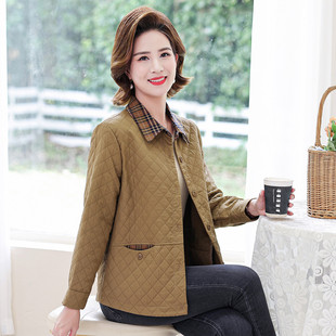 台格25秋季妈妈装中老年装上衣格子翻领长袖休闲外套女