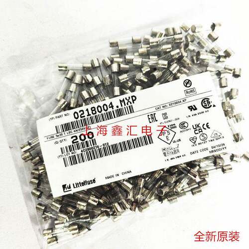 0218004.mxp美国力特5*20mm 慢熔玻璃保险丝管T4AL250VP 250V 4A
