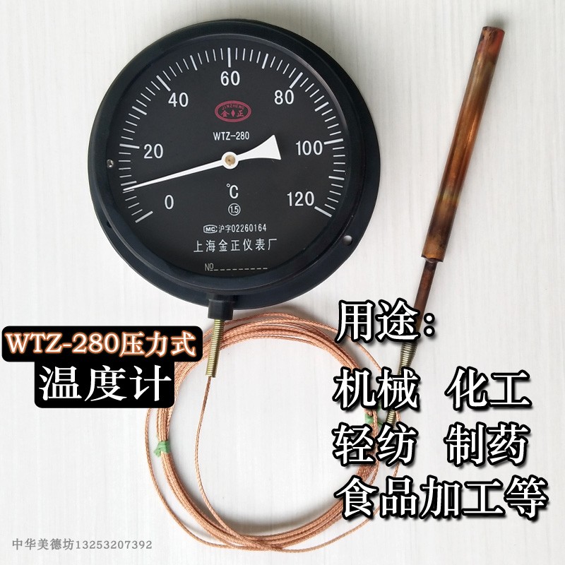 WTZ- 280压力式温度计测油温测水温工业锅N炉浴室水温表指针温度