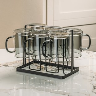 家用双层玻璃杯子水壶茶壶客厅待客茶杯水杯水具 现代杯具套e装