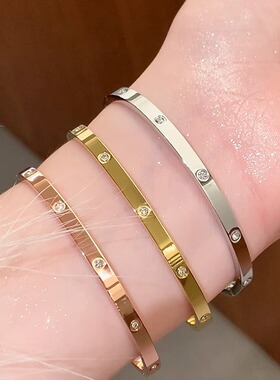 高级感钛钢手镯女窄版4mm满钻超闪不锈钢时尚手环大牌同款首饰品