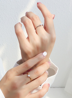 抖音网红款一颗小钻戒指尾戒 韩式ins风钛钢镀18k真金首饰品 A160