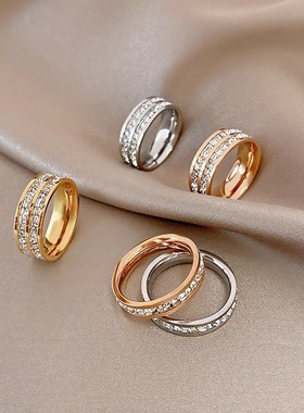 满天星镶钻钛钢戒指女时尚个性食指戒小众设计感情侣指环男欧美