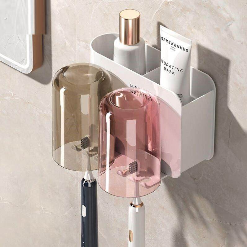 牙刷置物架免打孔漱口杯双人刷牙杯卫生间壁挂式牙具牙缸家庭套装