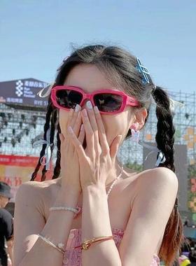 音乐节玫红色墨镜粉色眼镜拍照可爱搞怪氛围道具海边太阳镜欧美风