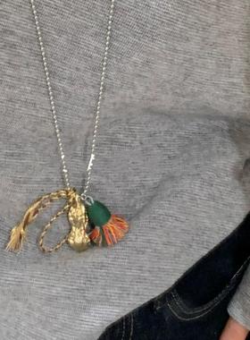 波西米亚ins个性小众设计感花生流苏毛衣链百搭手工串珠长款项链