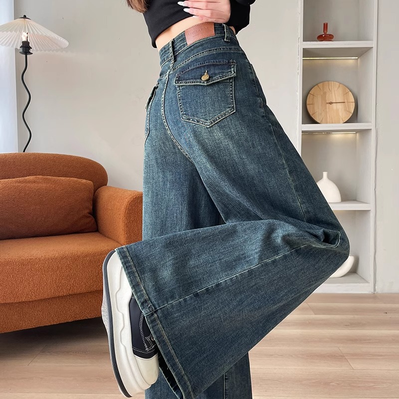2025年春季新款垂感阔腿牛仔裤女