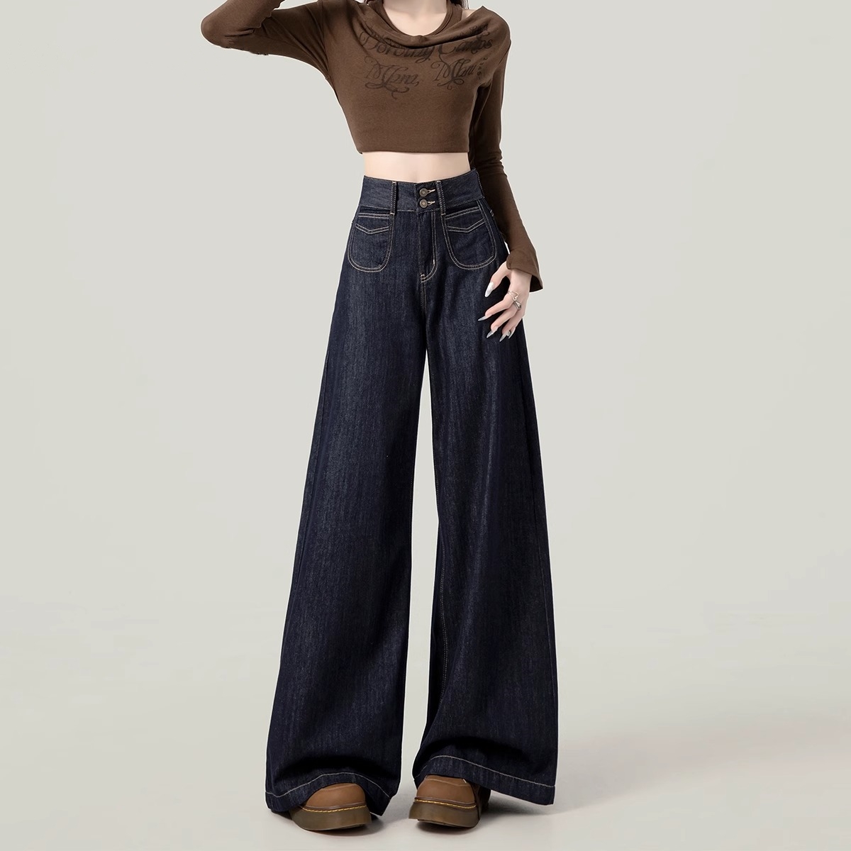 新款直筒牛仔裤女高腰显瘦垂感