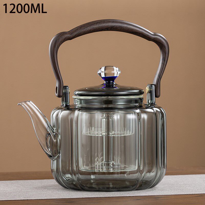 围炉煮茶加厚防爆玻璃蒸煮一体茶壶炭火电陶炉专用1200ML烟灰单壶