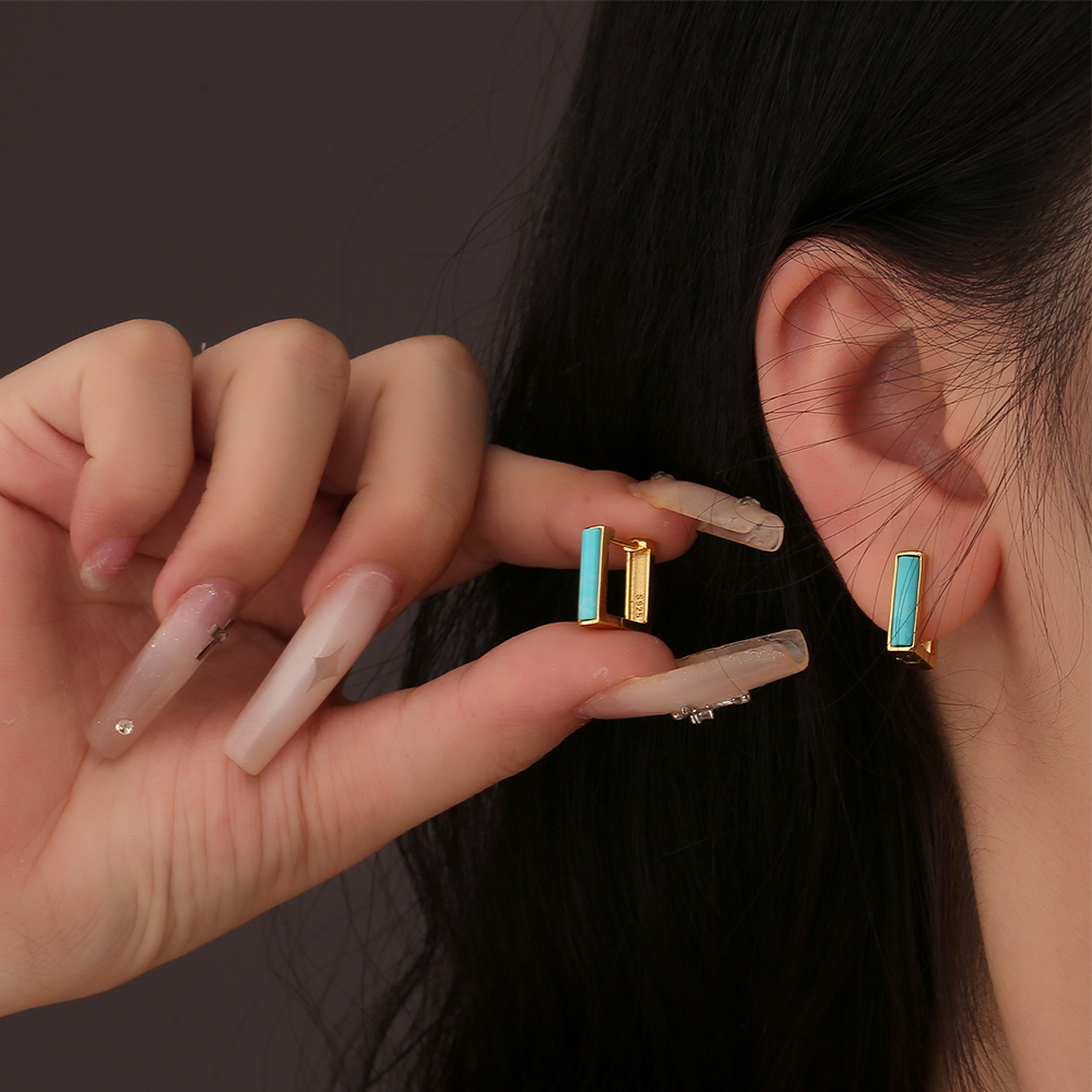 龙丰绿松轩百搭绿松石长方形耳环