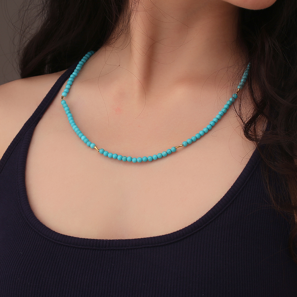 18k金天然绿松石圆珠diy项链女款