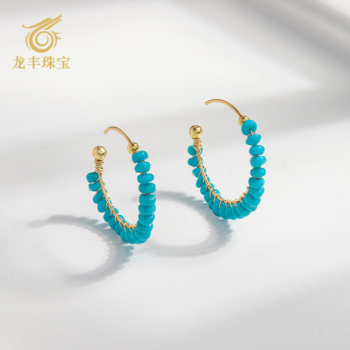 天然绿松石S925银镀18K金耳环